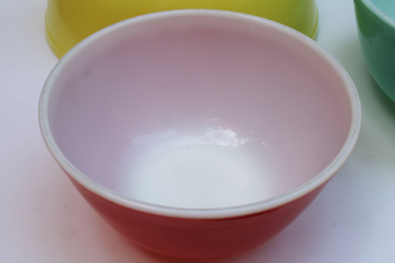 photo of vintage Pyrex primary yellow aqua red mixing bowls 404 403 402 MCM frankenstack retro colors!  #2